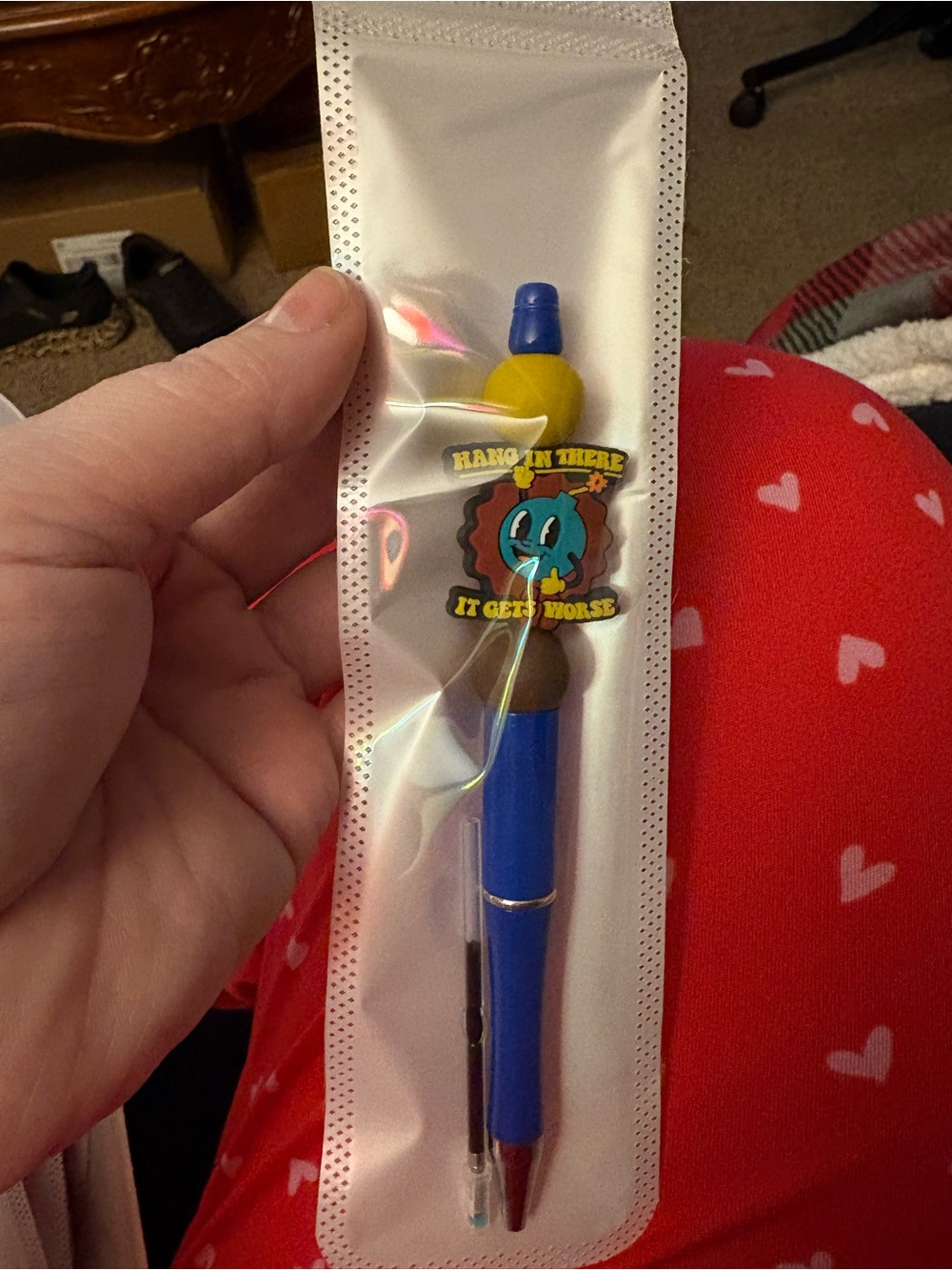 Blue Novelty Kids Pen with Cheerful Character